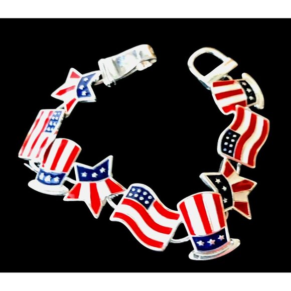 Patriotic Bracelet American Flag Uncle Sam Hat Stars Magnetic Closure July 4 New - Picture 3 of 14